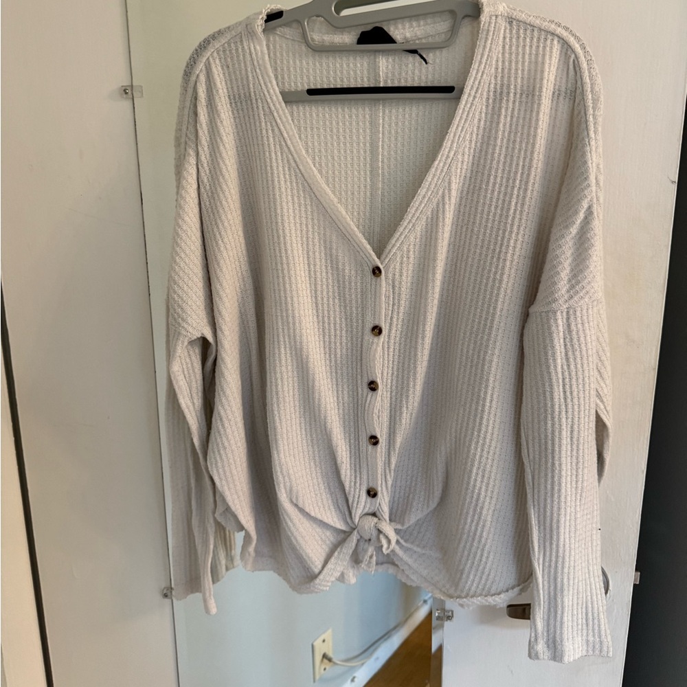 Urban Outfitters White Knotted Button Sweater